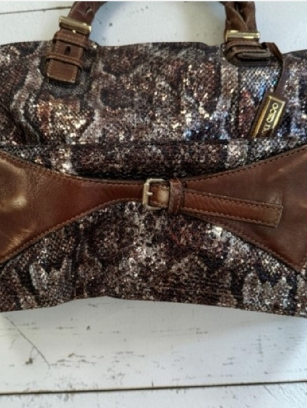 Jimmy Choo Sequined Python Snake Pattern Leather "Bea" Tote - Picture 6 of 11